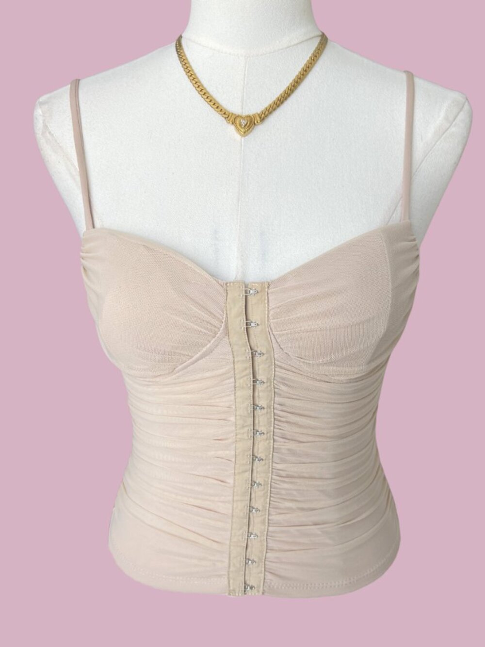 Y2K Nude Mesh Corset Style Cami